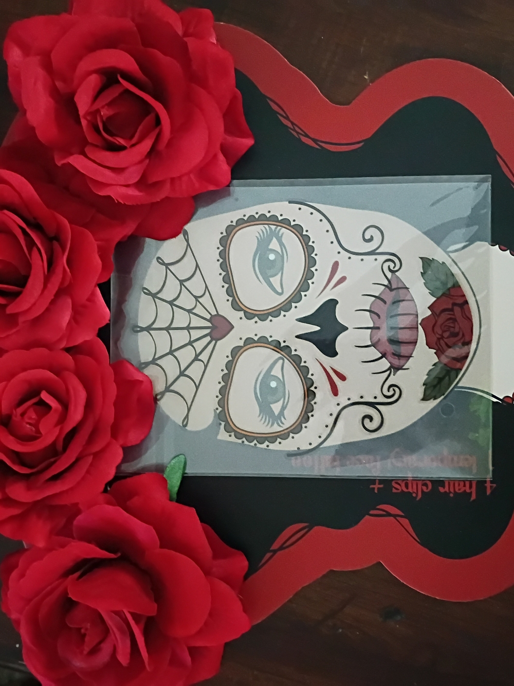 Day Of The Dead Face Tattoos With Red Rose Clips